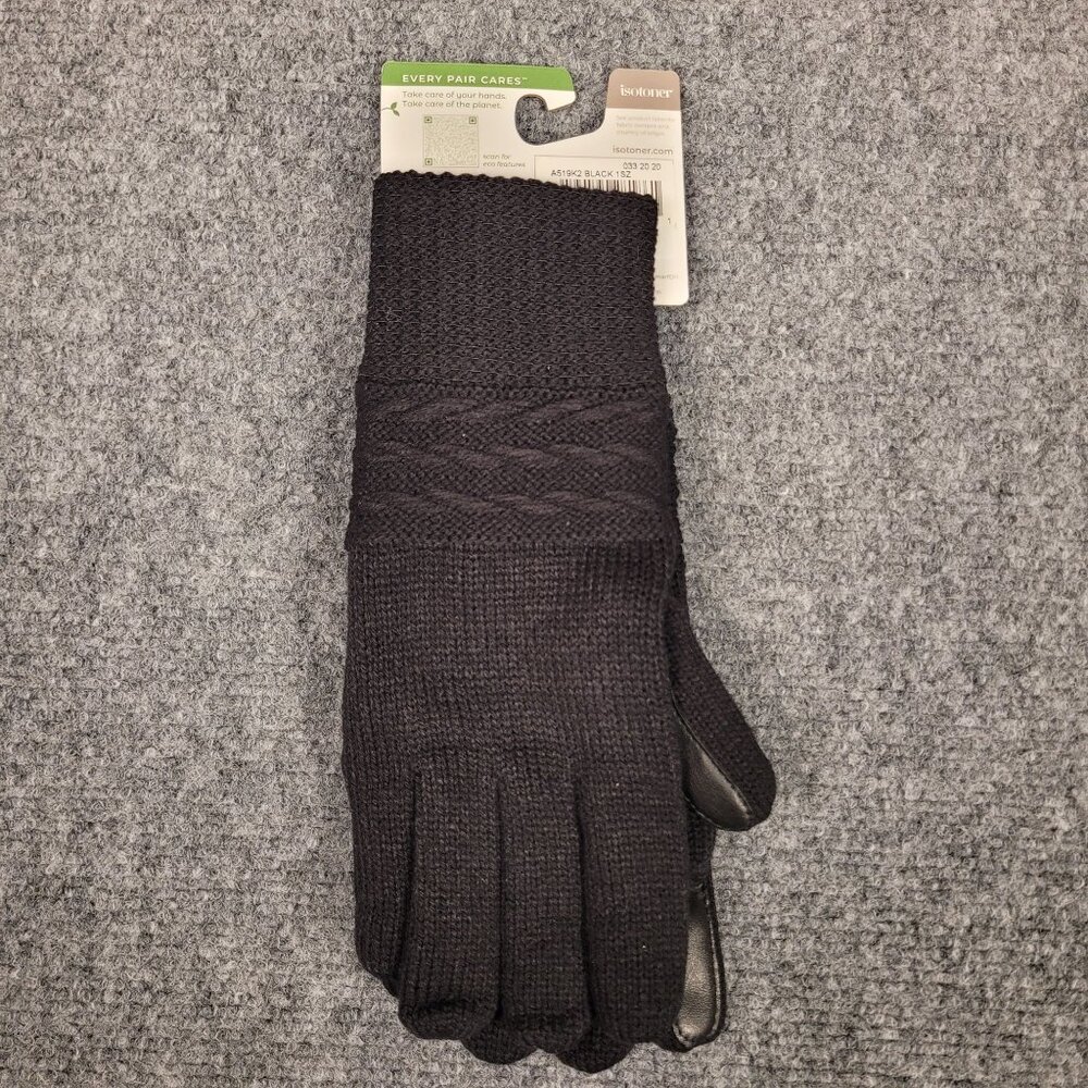 Women's Isotoner Water Repellent Reverse Cable Knit Gloves, Black - Picture 4 of 5